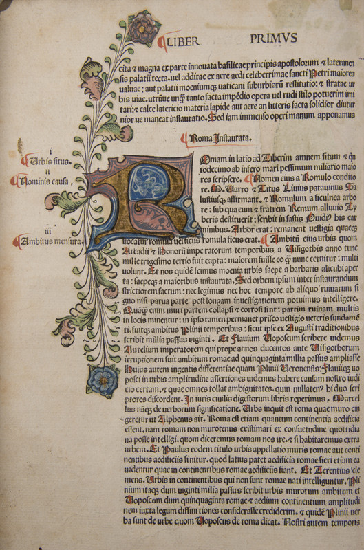 Initial by an English illuminator in Flavio Biondo, Roma instaurata (Verona, 1582)